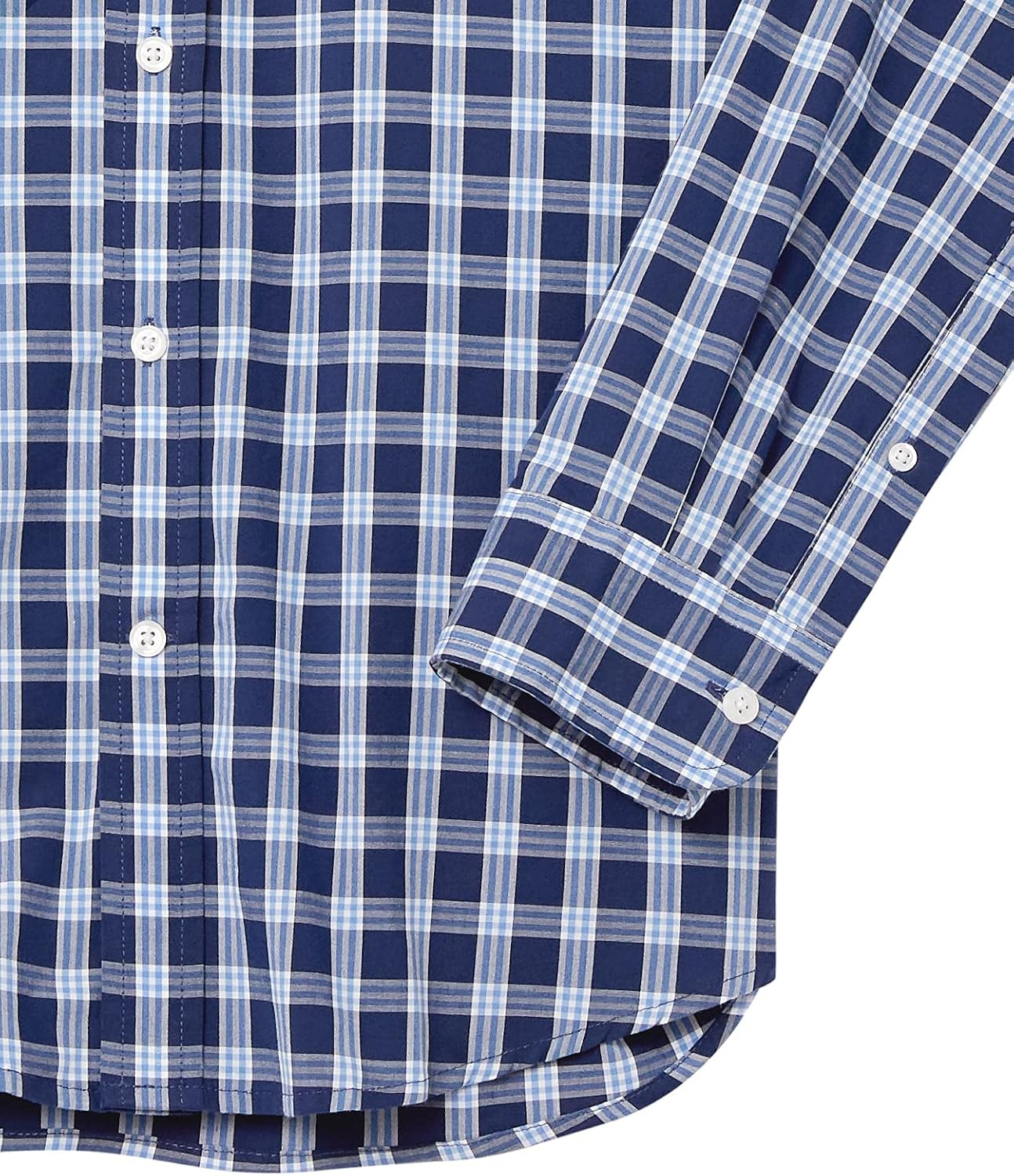 image:imageAmazon Essentials Mens RegularFit LongSleeve Casual Poplin Shirt Button Front Business Casual CollaredNavy White Plaid