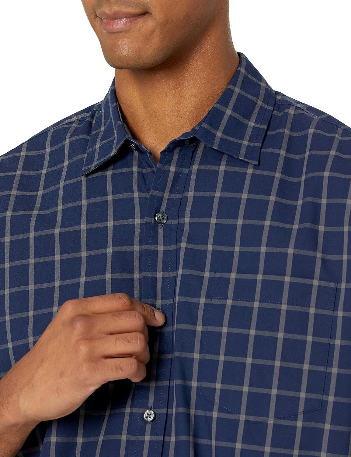 image:imageAmazon Essentials Mens RegularFit LongSleeve Casual Poplin Shirt Button Front Business Casual CollaredNavy Windowpane