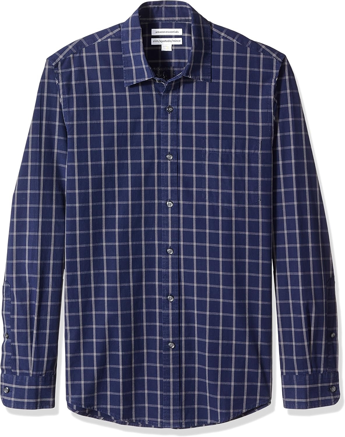 image:imageAmazon Essentials Mens RegularFit LongSleeve Casual Poplin Shirt Button Front Business Casual CollaredNavy Windowpane