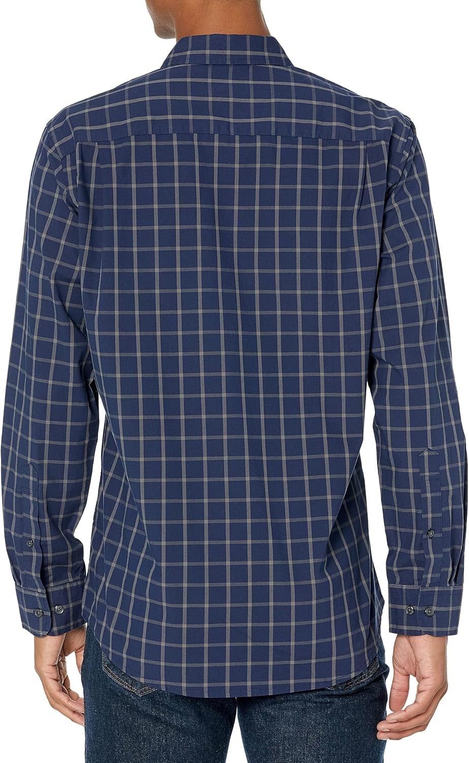 image:imageAmazon Essentials Mens RegularFit LongSleeve Casual Poplin Shirt Button Front Business Casual CollaredNavy Windowpane