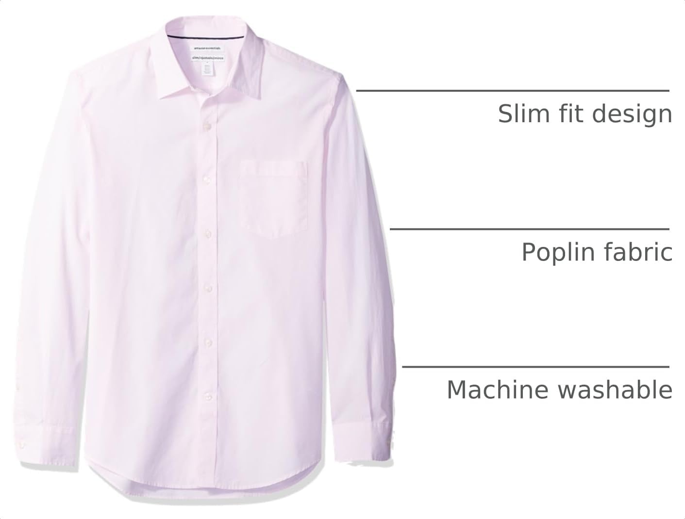 image:imageAmazon Essentials Mens RegularFit LongSleeve Casual Poplin Shirt Button Front Business Casual CollaredPink