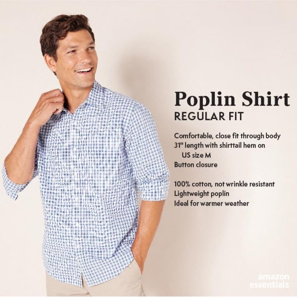 image:imageAmazon Essentials Mens RegularFit LongSleeve Casual Poplin Shirt Button Front Business Casual CollaredPink