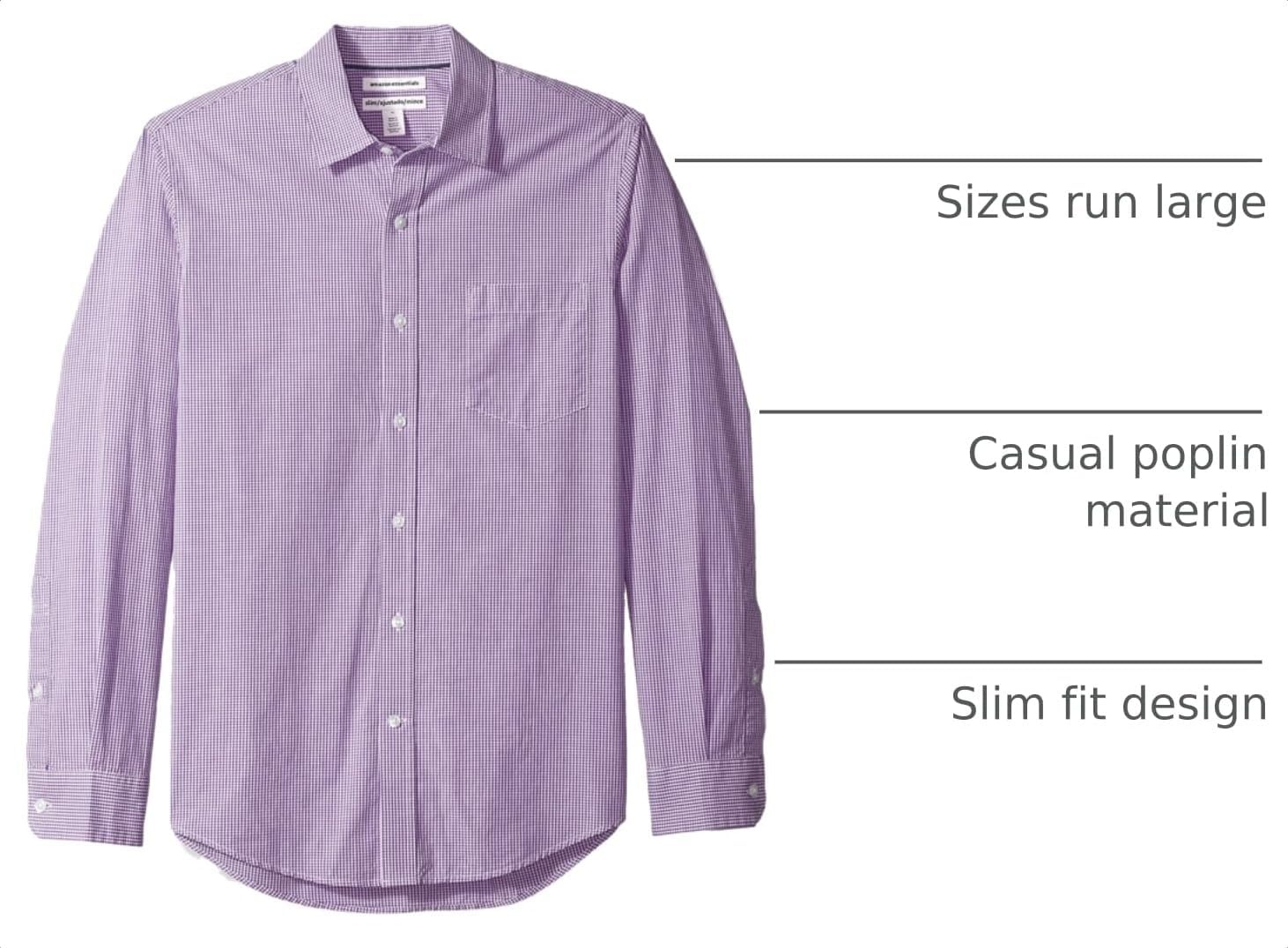 image:imageAmazon Essentials Mens RegularFit LongSleeve Casual Poplin Shirt Button Front Business Casual CollaredPurple White Gingham