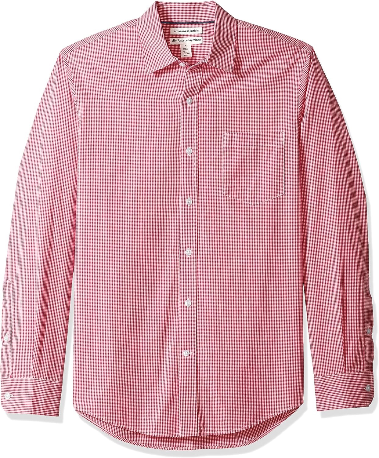 image:imageAmazon Essentials Mens RegularFit LongSleeve Casual Poplin Shirt Button Front Business Casual CollaredRed Gingham
