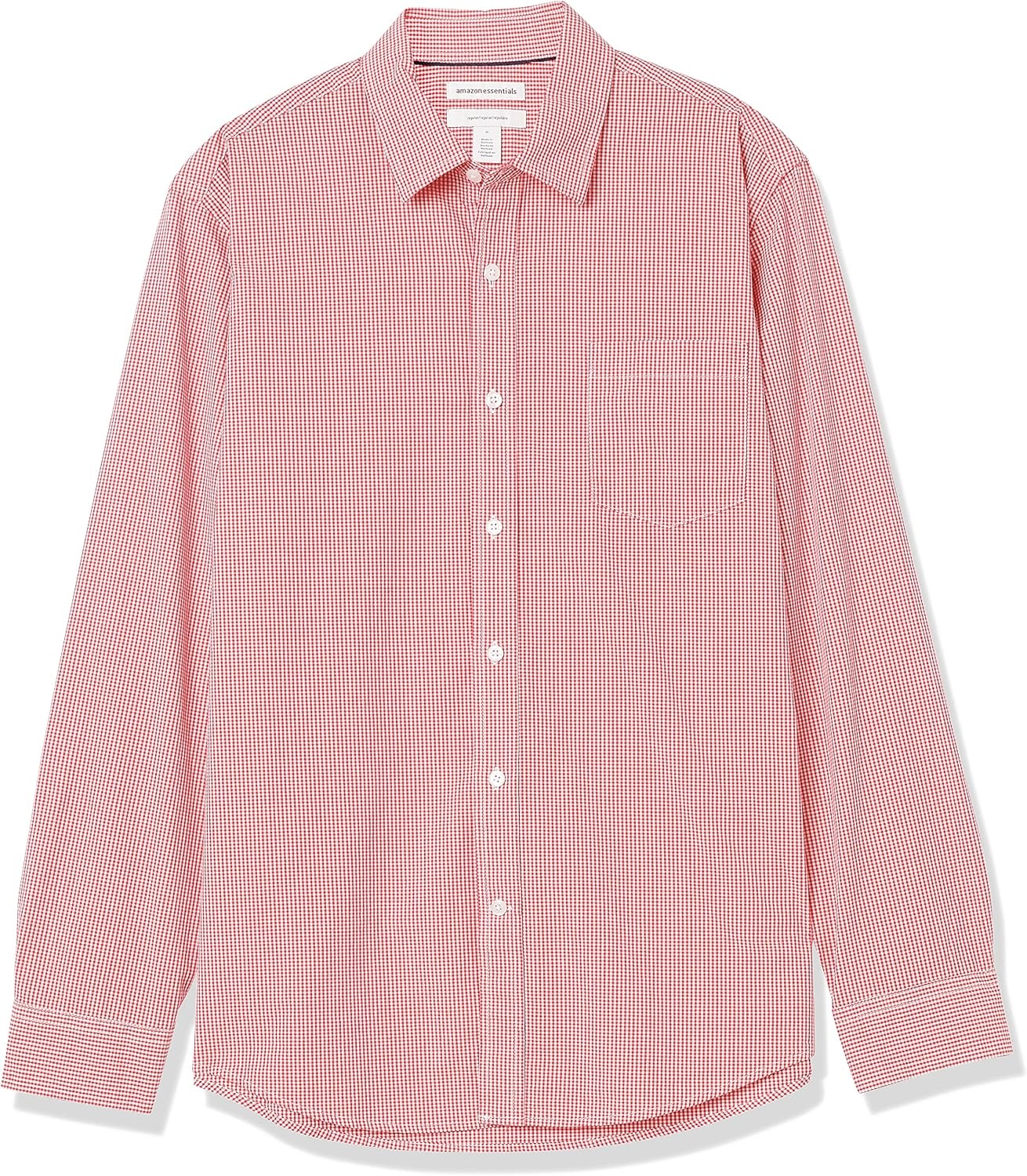 image:imageAmazon Essentials Mens RegularFit LongSleeve Casual Poplin Shirt Button Front Business Casual CollaredRed Minigingham