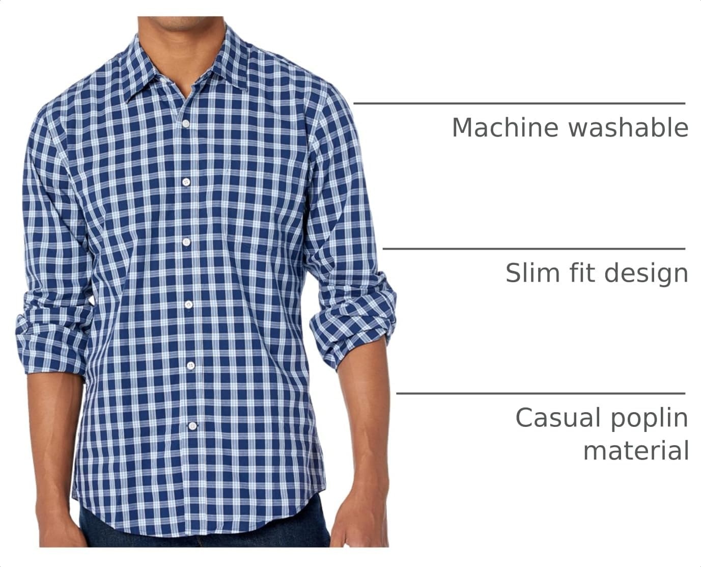 image:imageAmazon Essentials Mens RegularFit LongSleeve Casual Poplin Shirt Button Front Business Casual CollaredRed White Plaid