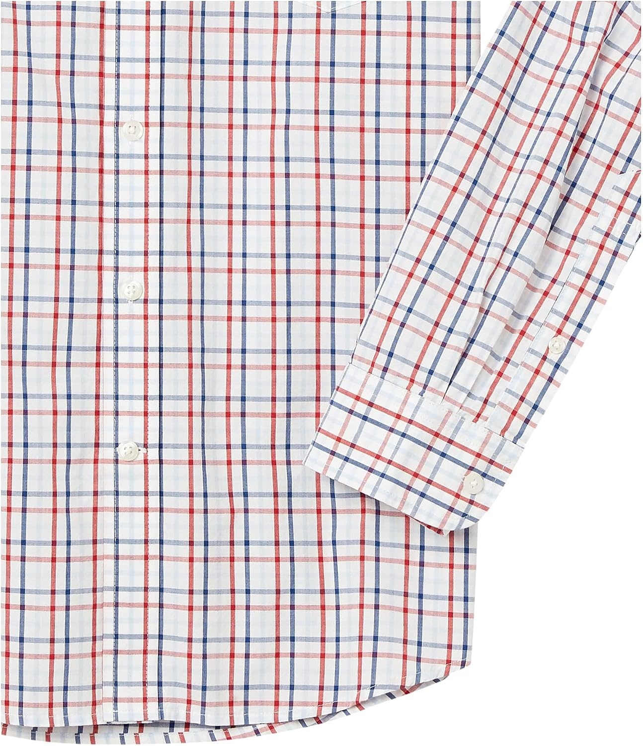 image:imageAmazon Essentials Mens RegularFit LongSleeve Casual Poplin Shirt Button Front Business Casual CollaredRedWhiteBlue Plaid