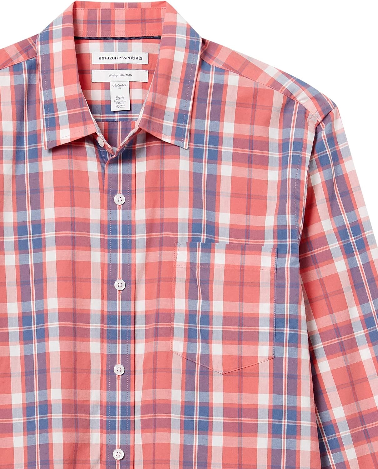 image:imageAmazon Essentials Mens RegularFit LongSleeve Casual Poplin Shirt Button Front Business Casual CollaredWashed Red Windowpane