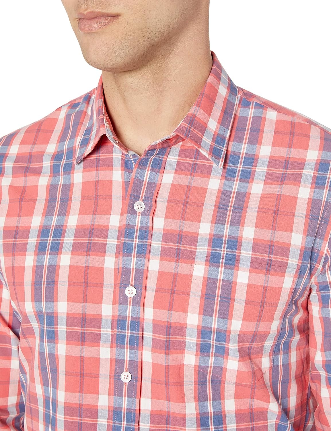 image:imageAmazon Essentials Mens RegularFit LongSleeve Casual Poplin Shirt Button Front Business Casual CollaredWashed Red Windowpane