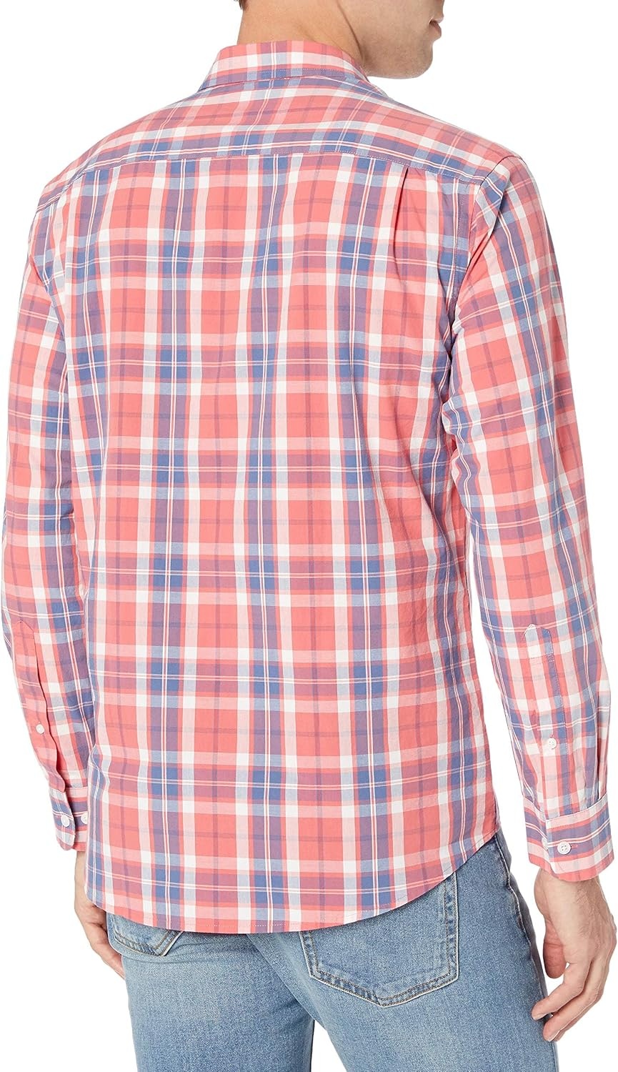 image:imageAmazon Essentials Mens RegularFit LongSleeve Casual Poplin Shirt Button Front Business Casual CollaredWashed Red Windowpane
