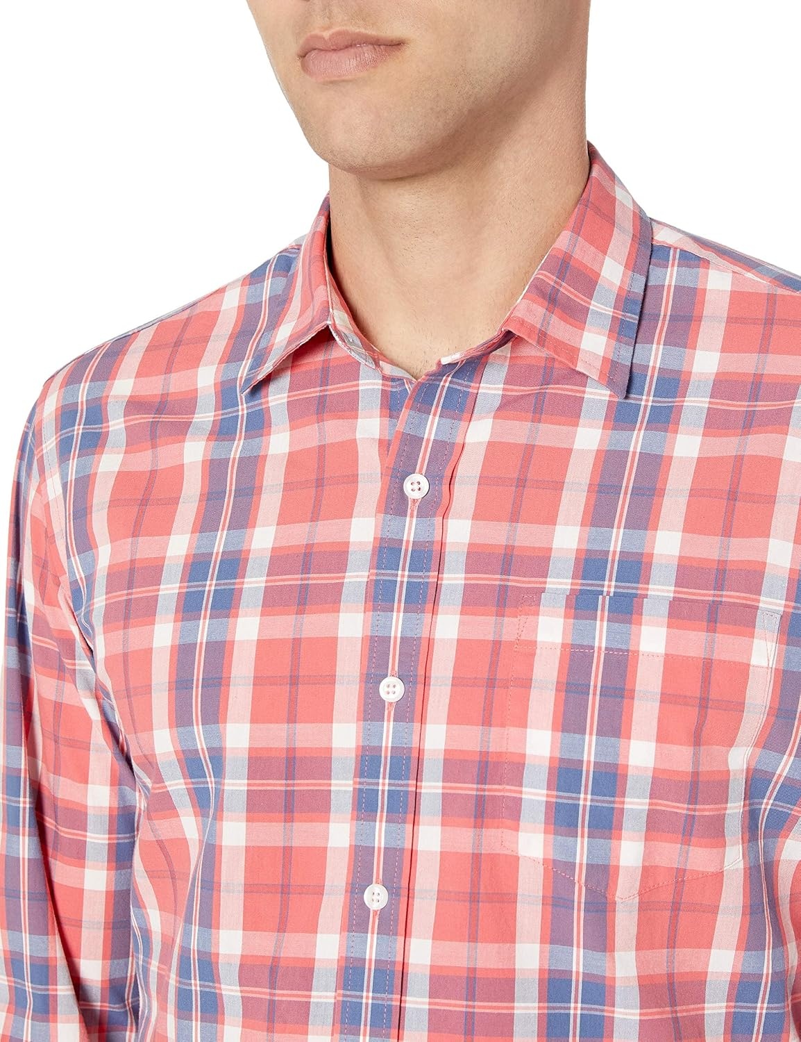 image:imageAmazon Essentials Mens RegularFit LongSleeve Casual Poplin Shirt Button Front Business Casual CollaredWashed Red Windowpane