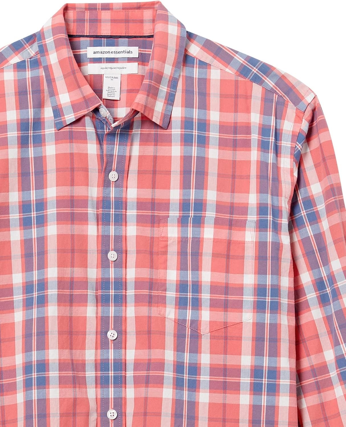 image:imageAmazon Essentials Mens RegularFit LongSleeve Casual Poplin Shirt Button Front Business Casual CollaredWashed Red Windowpane