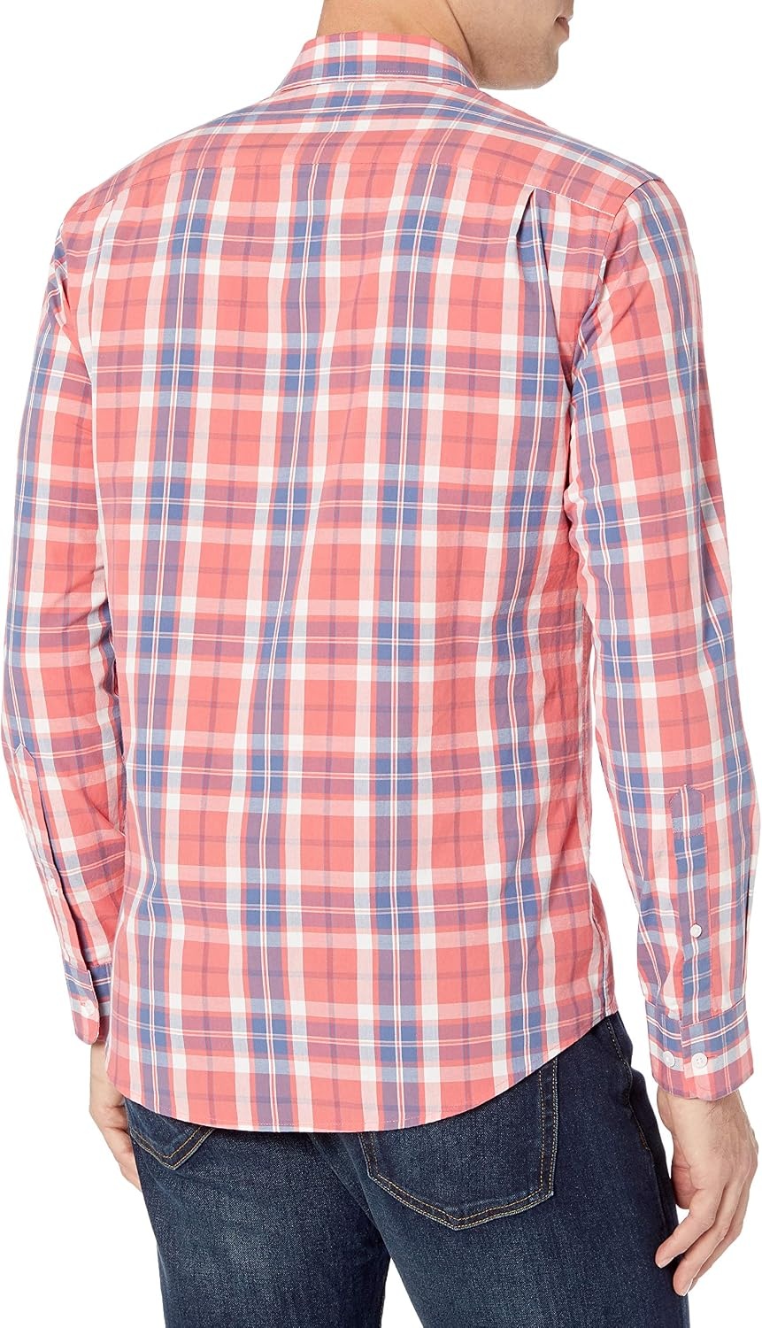 image:imageAmazon Essentials Mens RegularFit LongSleeve Casual Poplin Shirt Button Front Business Casual CollaredWashed Red Windowpane
