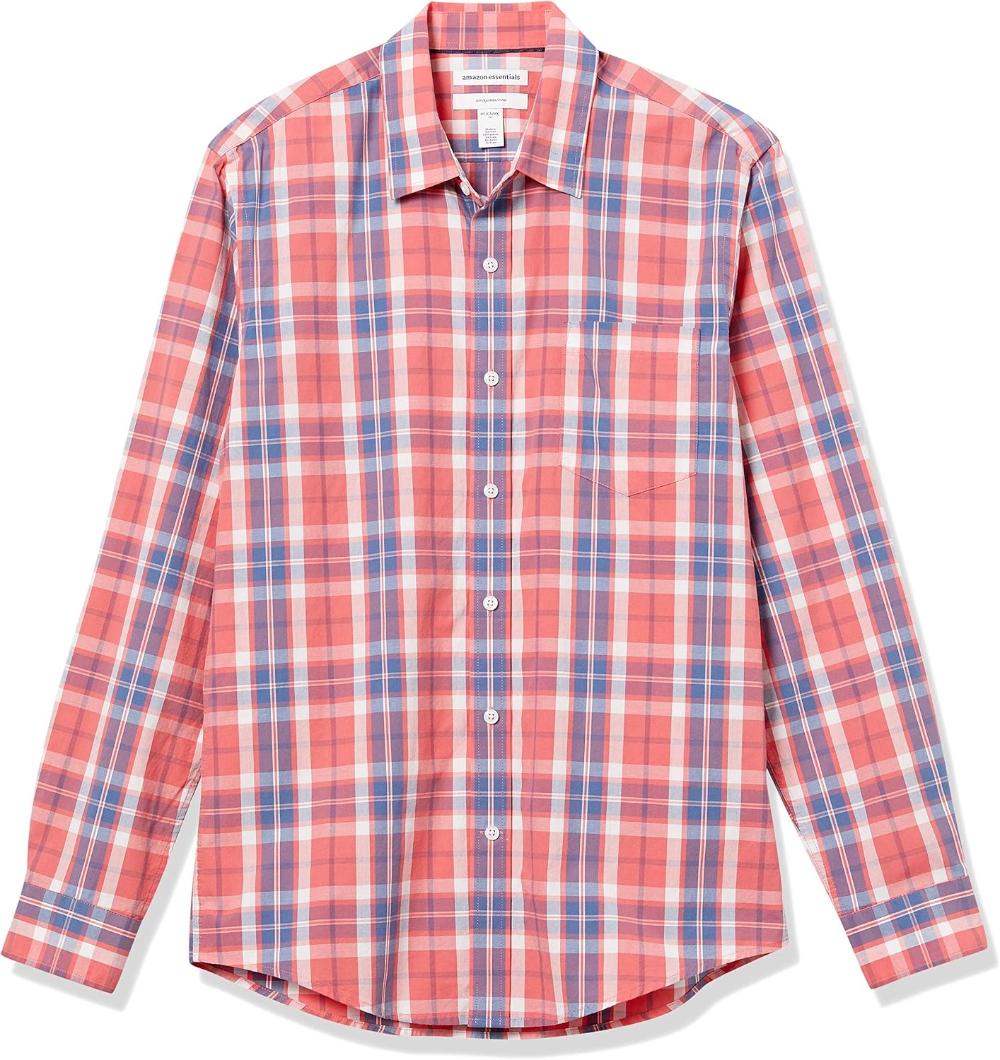 image:imageAmazon Essentials Mens RegularFit LongSleeve Casual Poplin Shirt Button Front Business Casual CollaredWashed Red Windowpane