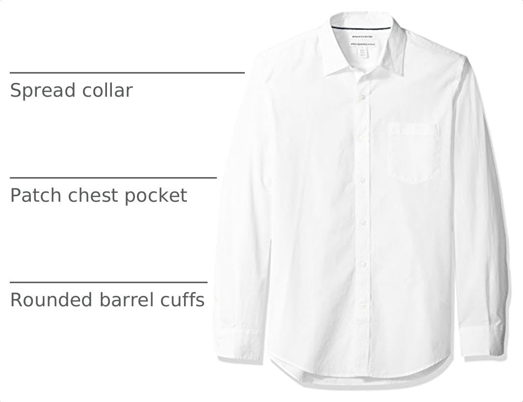 image:imageAmazon Essentials Mens RegularFit LongSleeve Casual Poplin Shirt Button Front Business Casual CollaredWhite