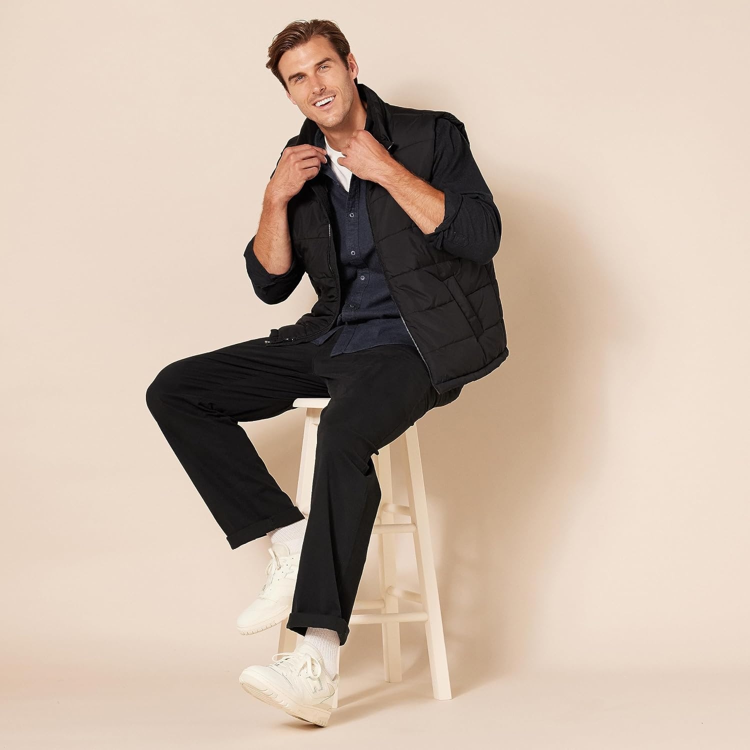 image:imageAmazon Essentials Mens RegularFit LongSleeve Flannel Shirt ButtonUp Cotton Twill Double Chest PocketsDark Denim