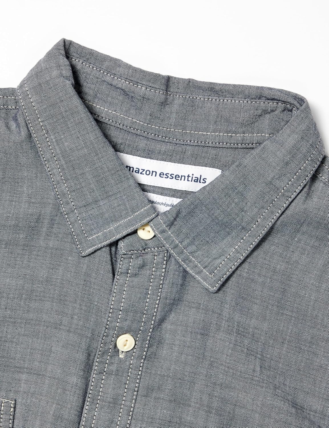 image:imageAmazon Essentials Mens RegularFit LongSleeve Lightweight Cotton Chambray Shirt with PocketsGrey