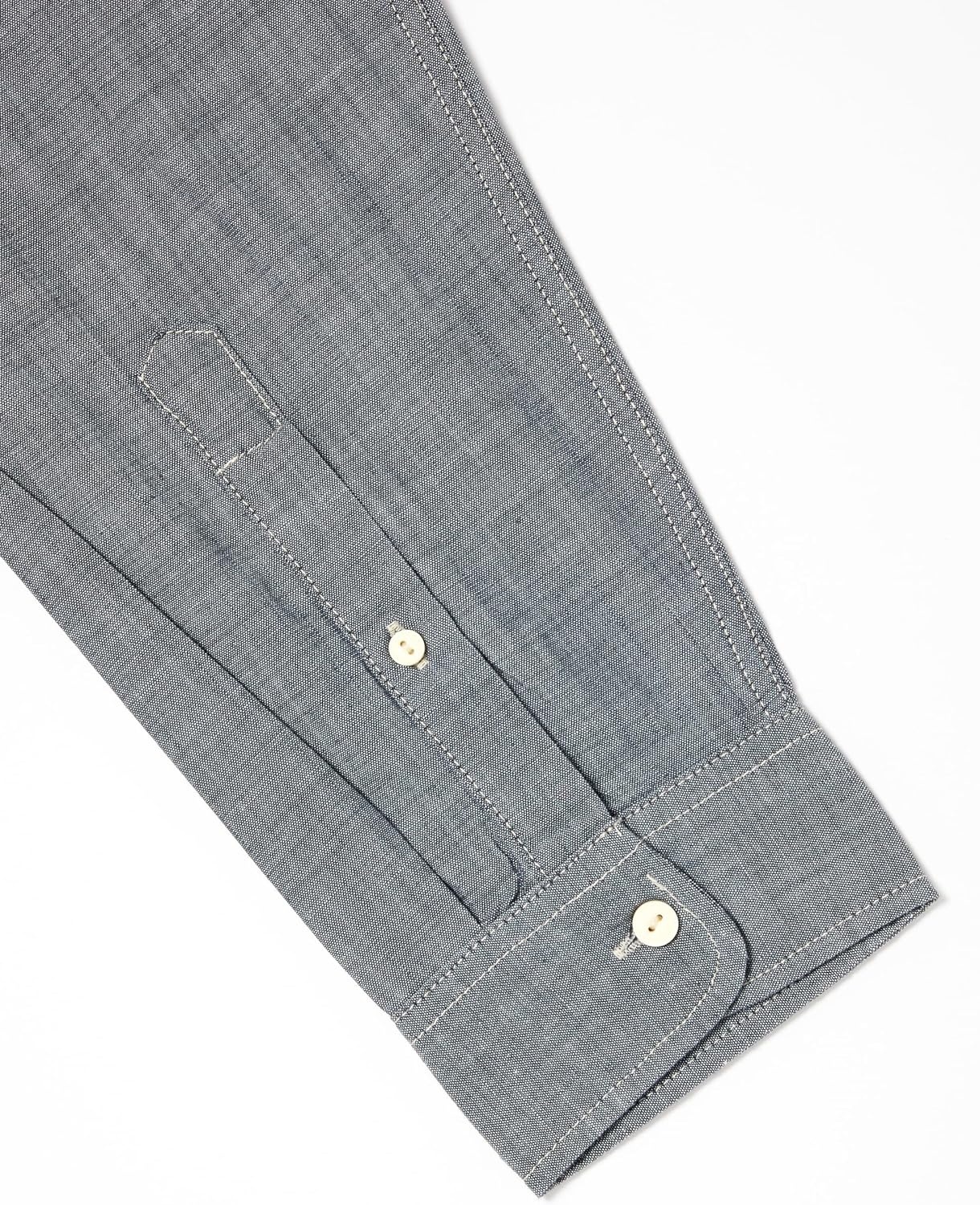 image:imageAmazon Essentials Mens RegularFit LongSleeve Lightweight Cotton Chambray Shirt with PocketsGrey