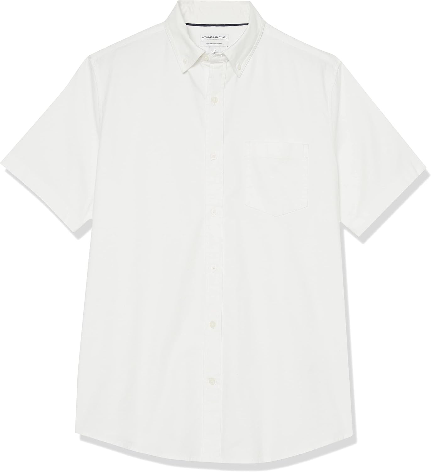 image:imageAmazon Essentials Mens RegularFit Short Sleeve Stretch Oxford Shirt with PocketWhite