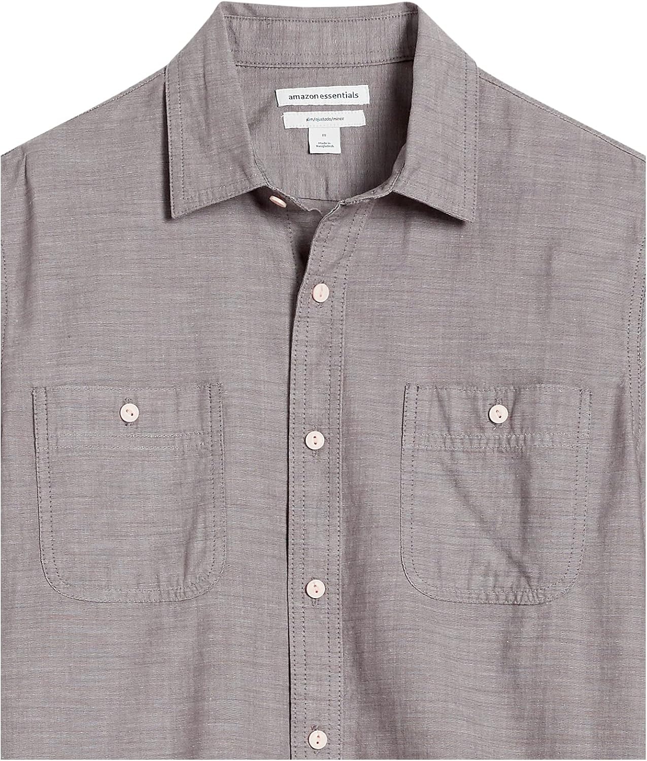 image:imageAmazon Essentials Mens RegularFit ShortSleeve ButtonDown Chambray ShirtDark Grey