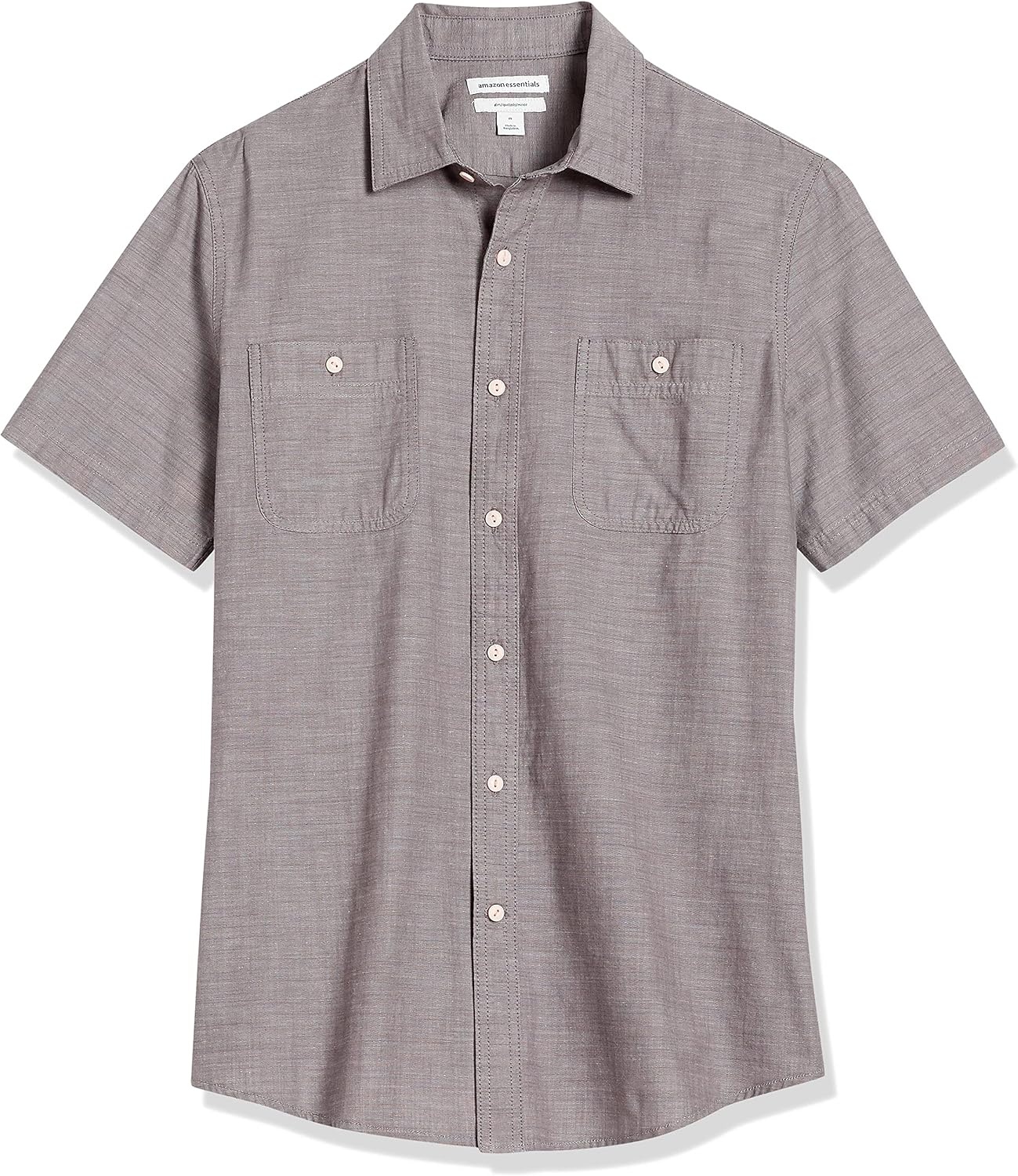image:imageAmazon Essentials Mens RegularFit ShortSleeve ButtonDown Chambray ShirtDark Grey