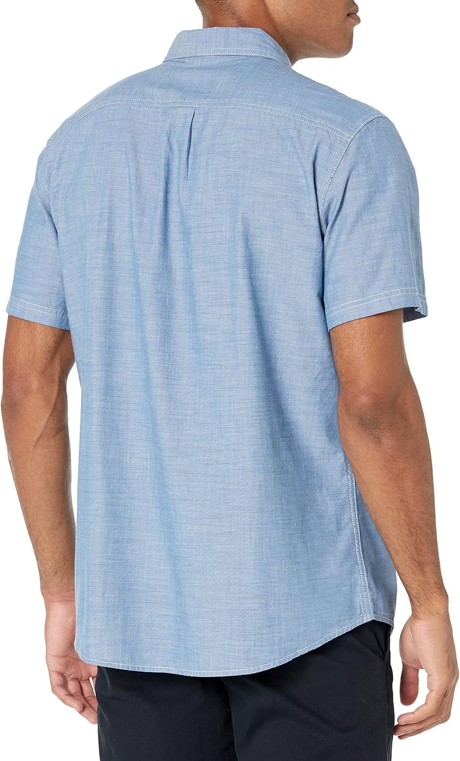 image:imageAmazon Essentials Mens RegularFit ShortSleeve ButtonDown Chambray ShirtMedium Blue