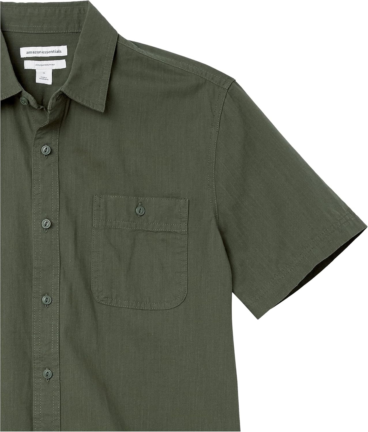 image:imageAmazon Essentials Mens RegularFit ShortSleeve ButtonDown Chambray ShirtOlive