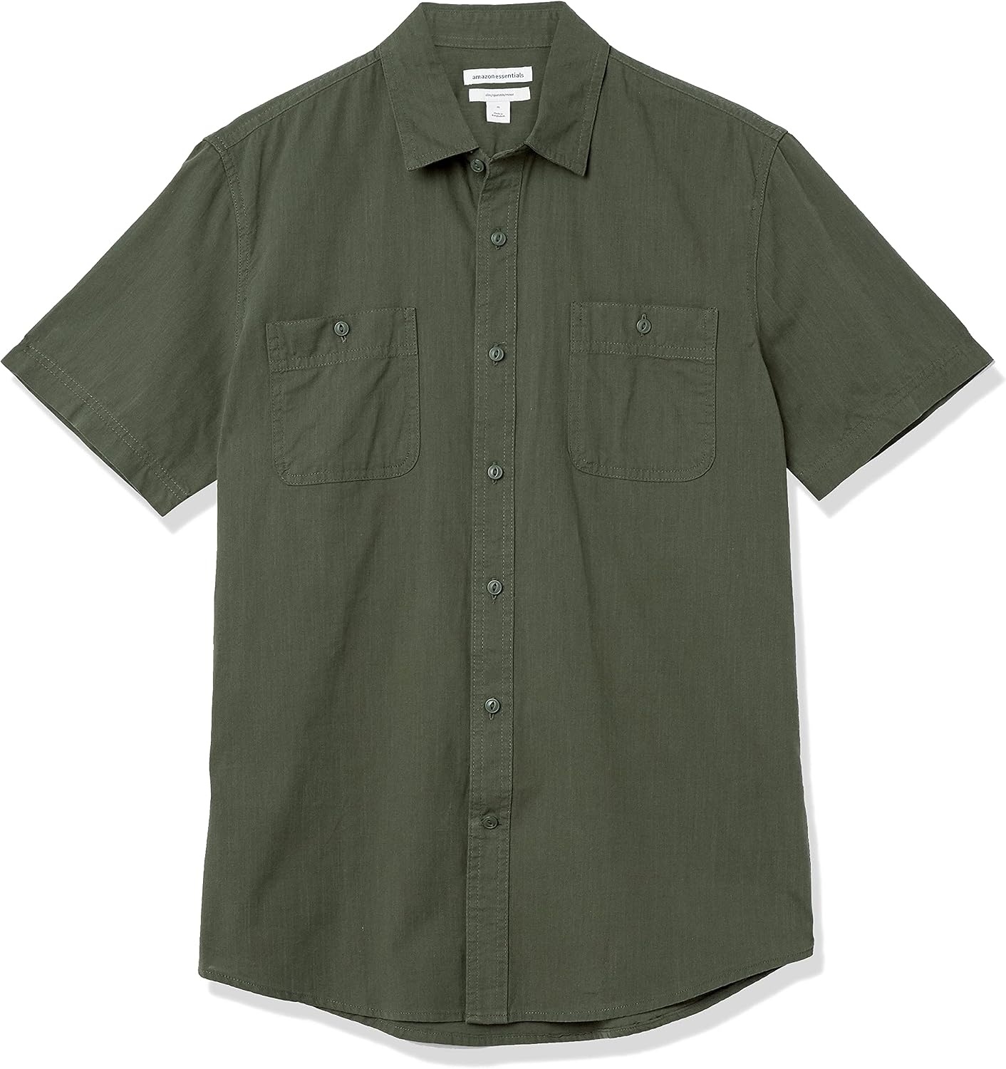 image:imageAmazon Essentials Mens RegularFit ShortSleeve ButtonDown Chambray ShirtOlive