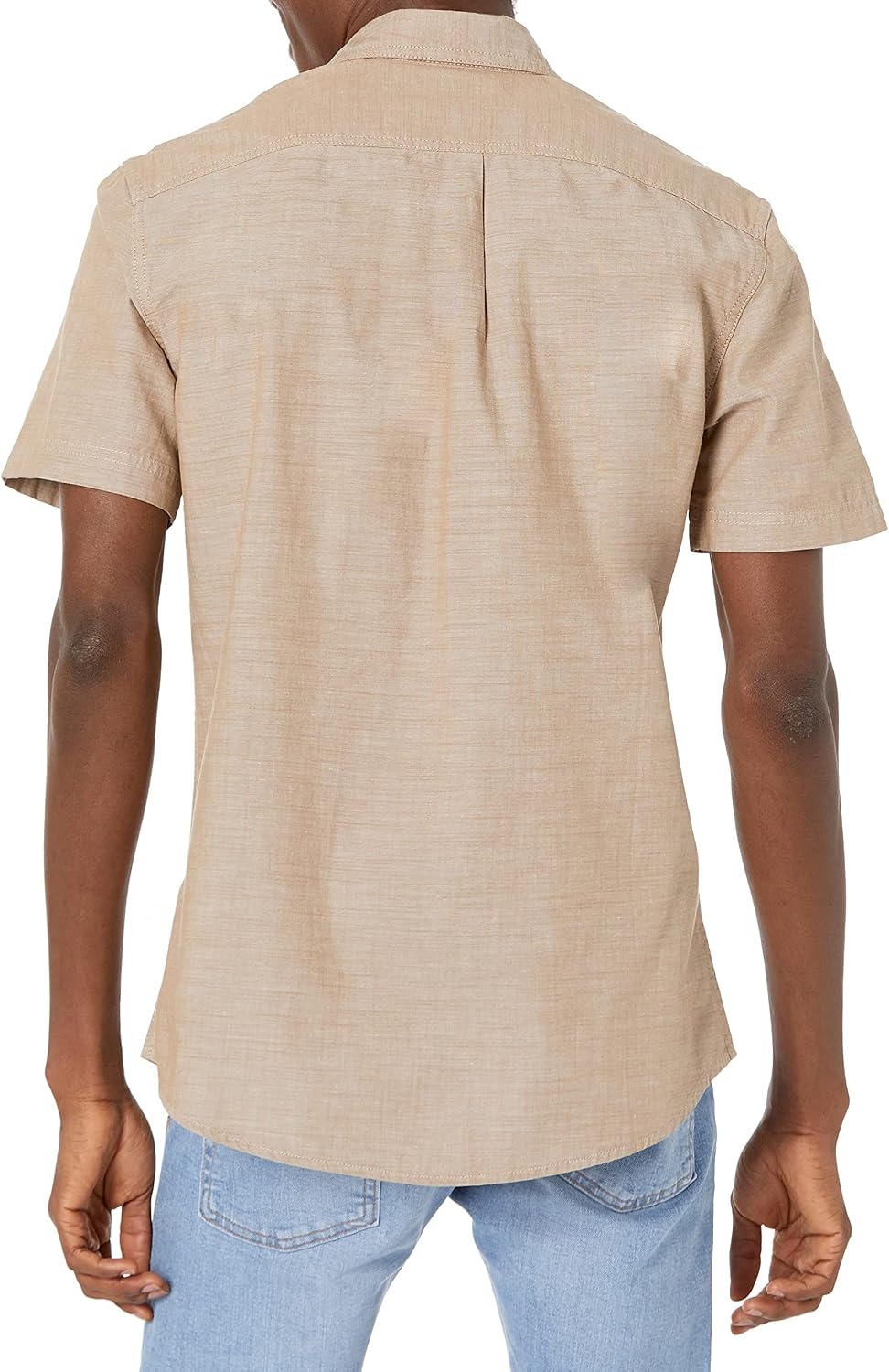image:imageAmazon Essentials Mens RegularFit ShortSleeve ButtonDown Chambray ShirtTan