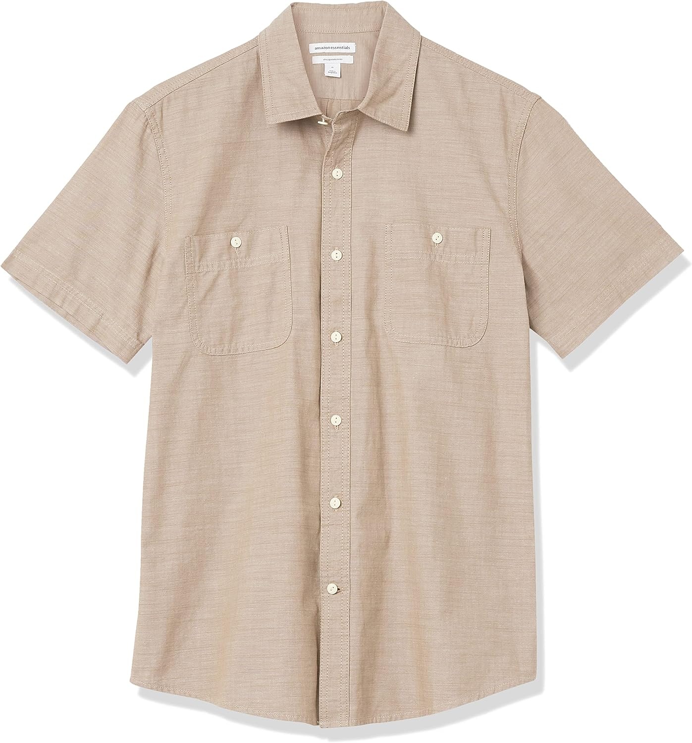 image:imageAmazon Essentials Mens RegularFit ShortSleeve ButtonDown Chambray ShirtTan