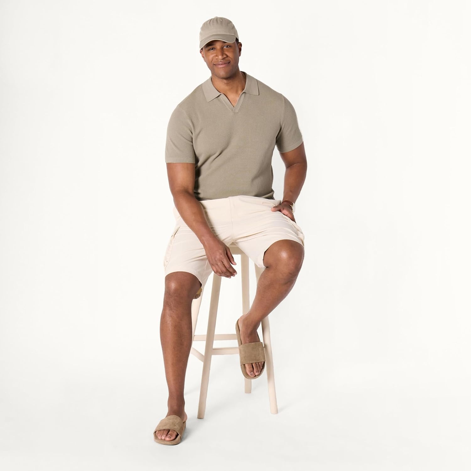 image:imageAmazon Essentials Mens RegularFit ShortSleeve Knit Polo Sweater Breathable Cotton NylonMushroom Brown