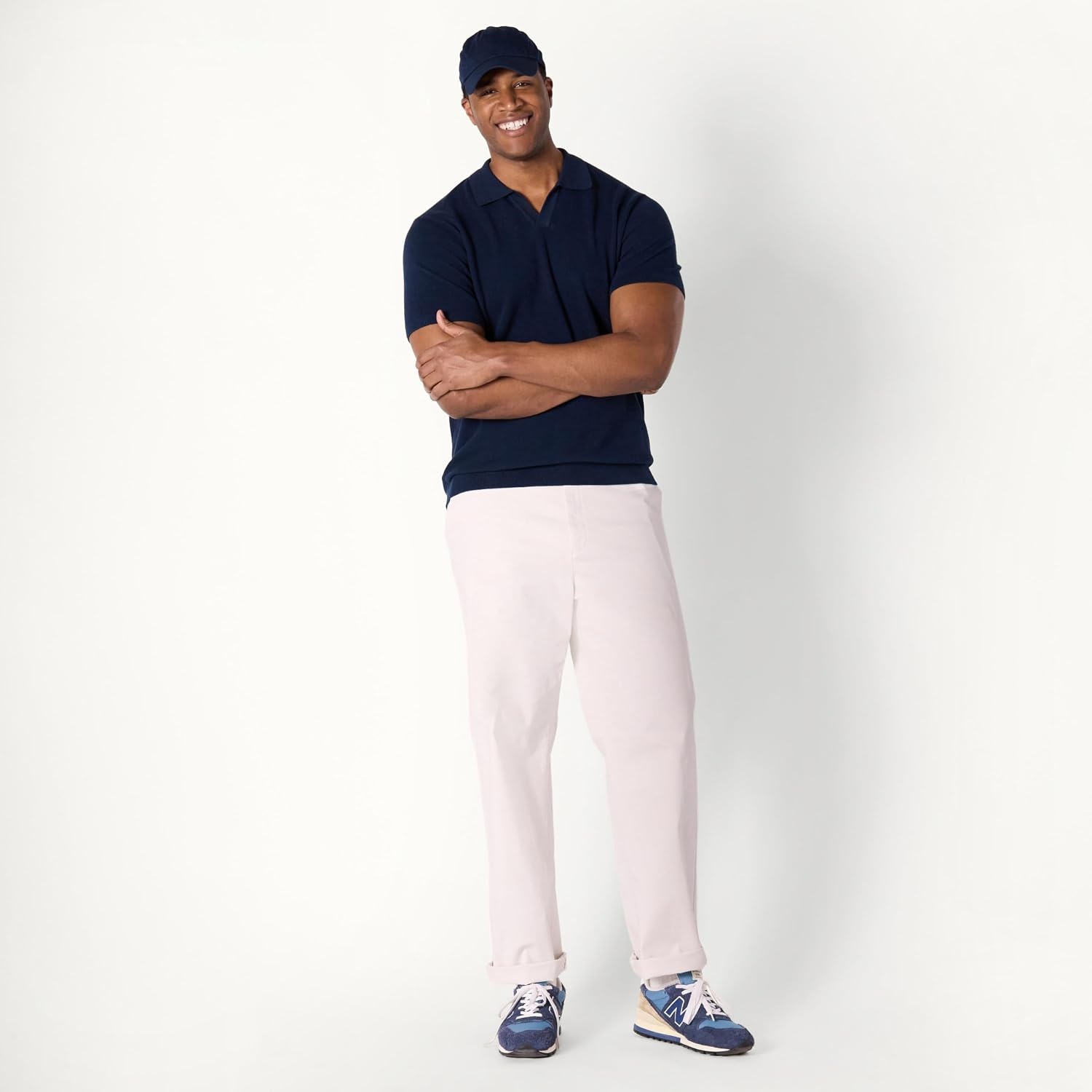 image:imageAmazon Essentials Mens RegularFit ShortSleeve Knit Polo Sweater Breathable Cotton NylonNavy