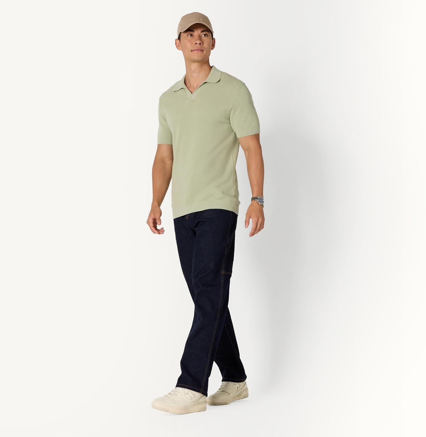 image:imageAmazon Essentials Mens RegularFit ShortSleeve Knit Polo Sweater Breathable Cotton NylonSage Green
