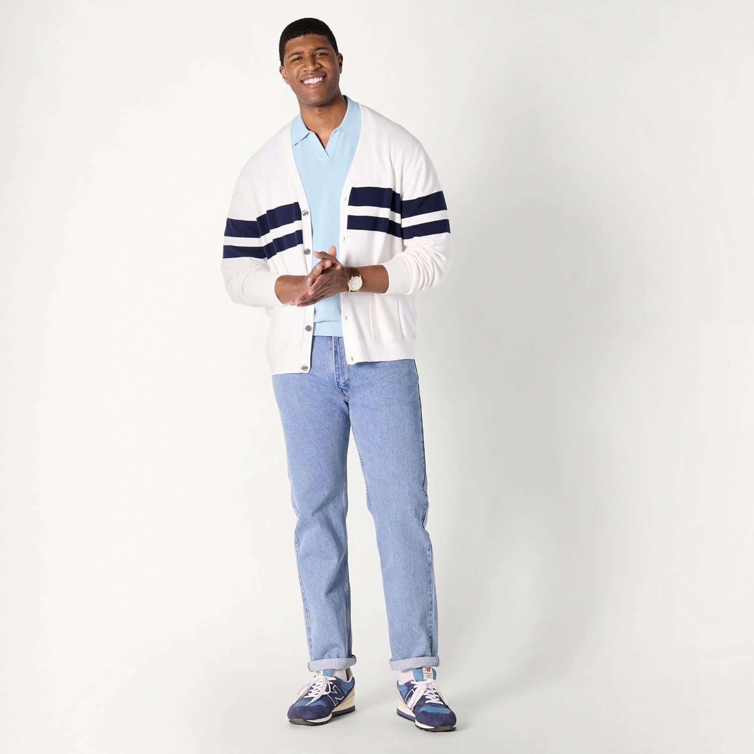 image:imageAmazon Essentials Mens RegularFit ShortSleeve Knit Polo Sweater Breathable Cotton NylonSky Blue