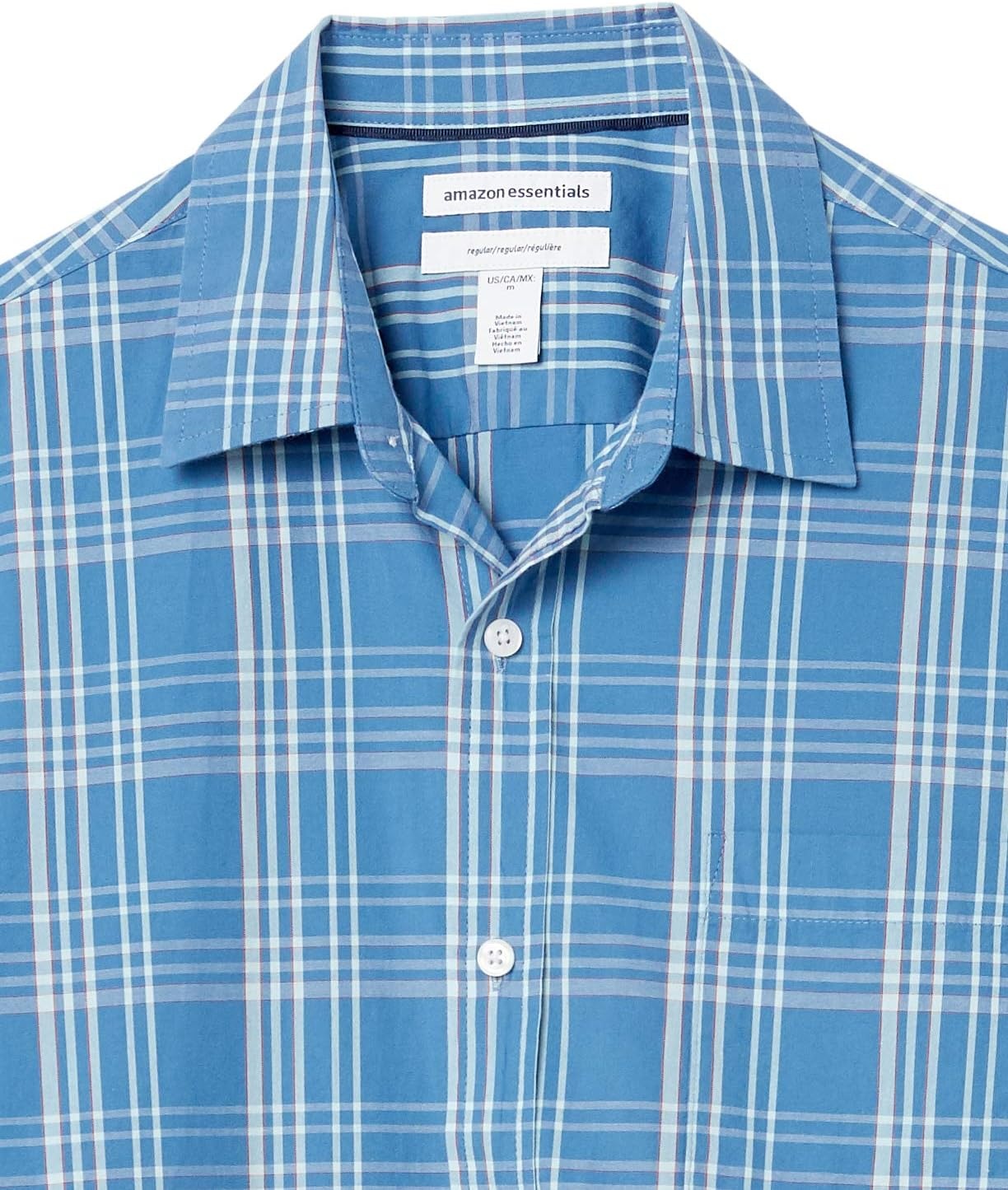 image:imageAmazon Essentials Mens RegularFit ShortSleeve Poplin Shirt Collared WashedAqua Blue Checked