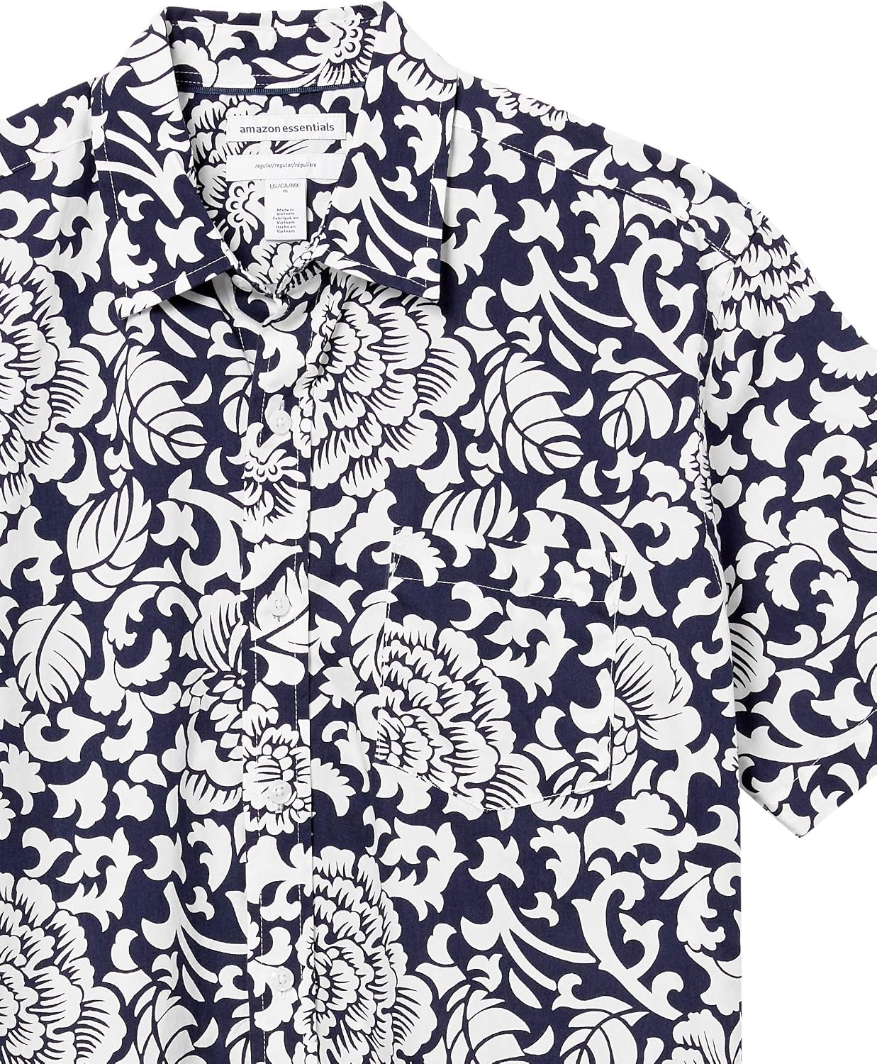 image:imageAmazon Essentials Mens RegularFit ShortSleeve Poplin Shirt Collared WashedBlackWhite Floral