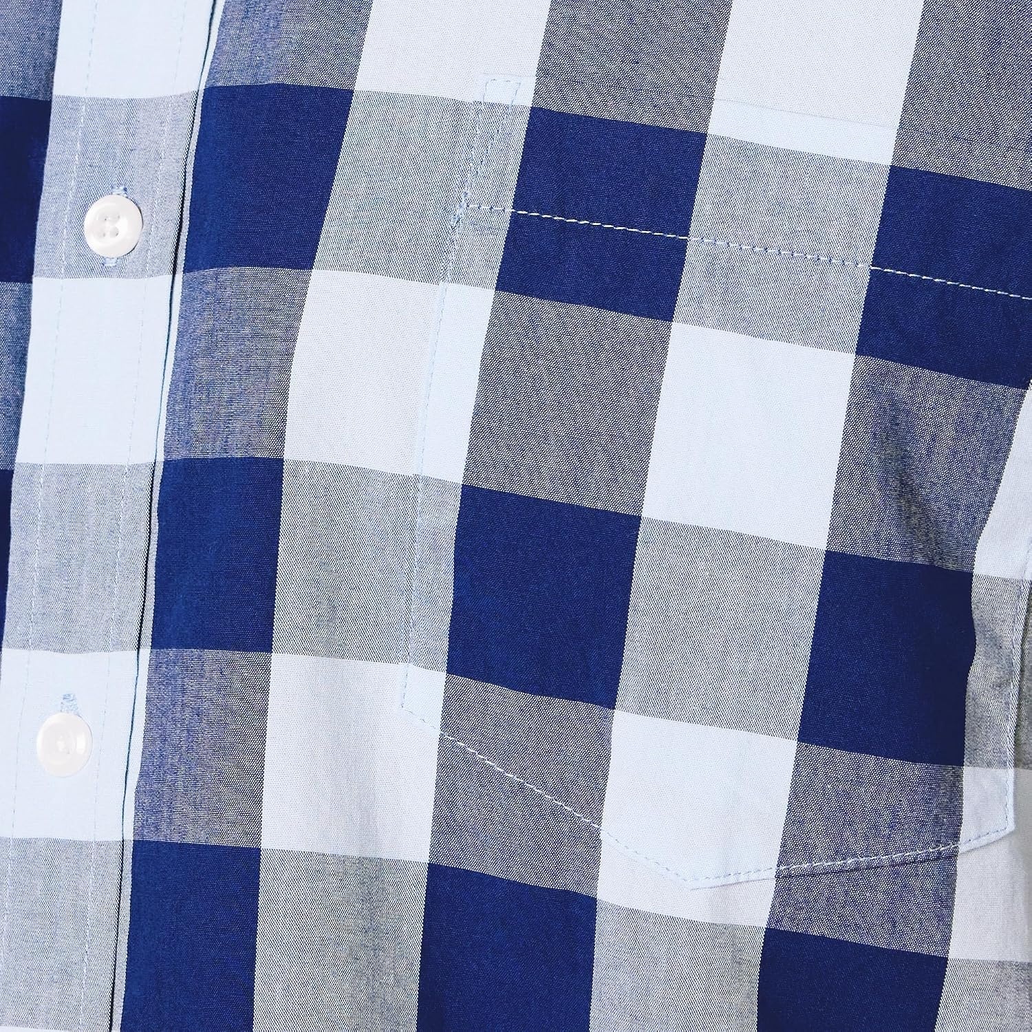 image:imageAmazon Essentials Mens RegularFit ShortSleeve Poplin Shirt Collared WashedBlue Buffalo Check