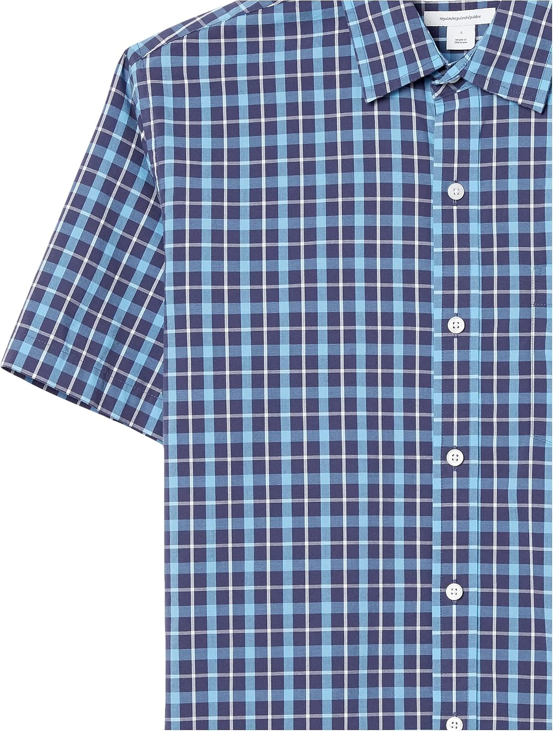 image:imageAmazon Essentials Mens RegularFit ShortSleeve Poplin Shirt Collared WashedNavy Plaid