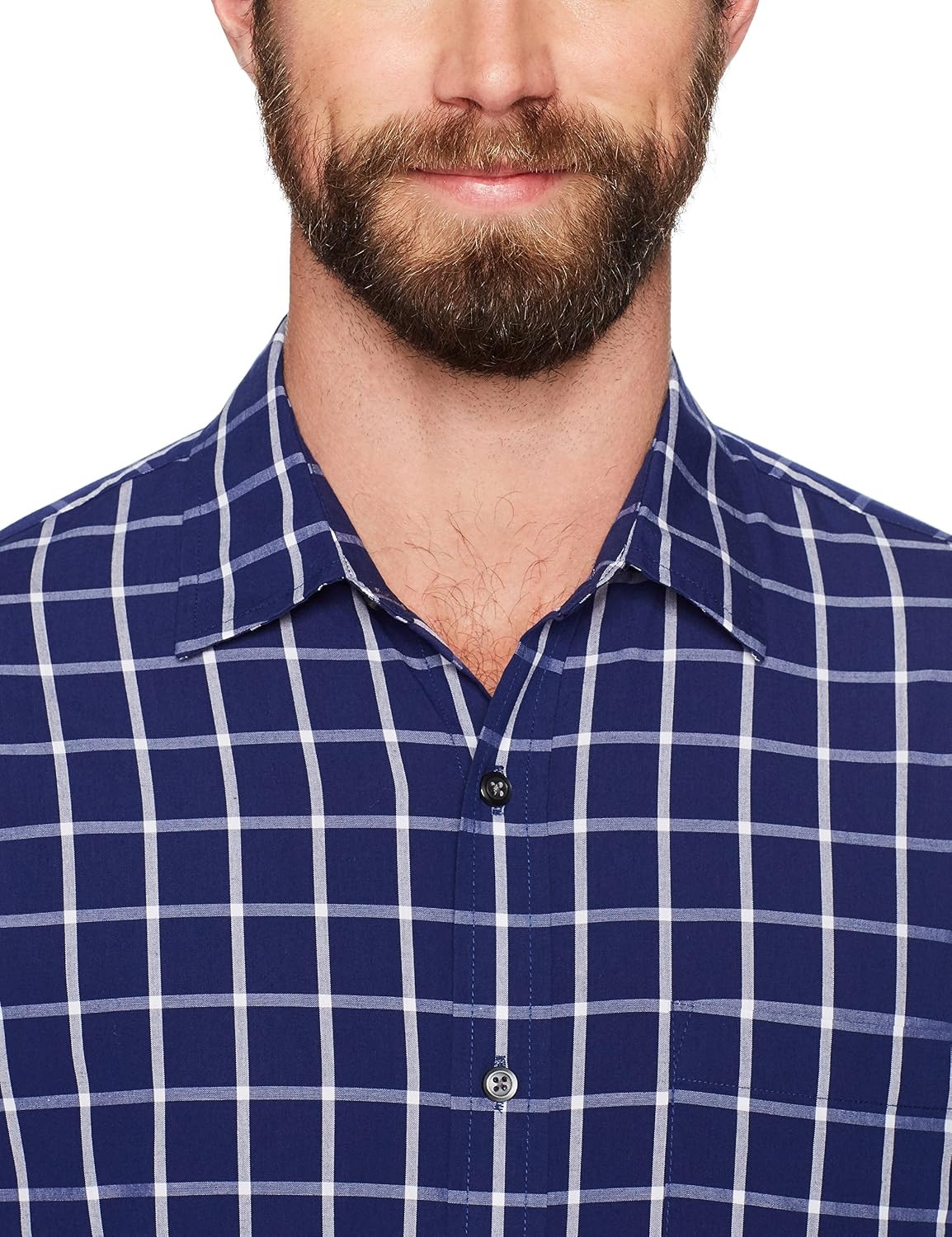 image:imageAmazon Essentials Mens RegularFit ShortSleeve Poplin Shirt Collared WashedNavy Windowpane