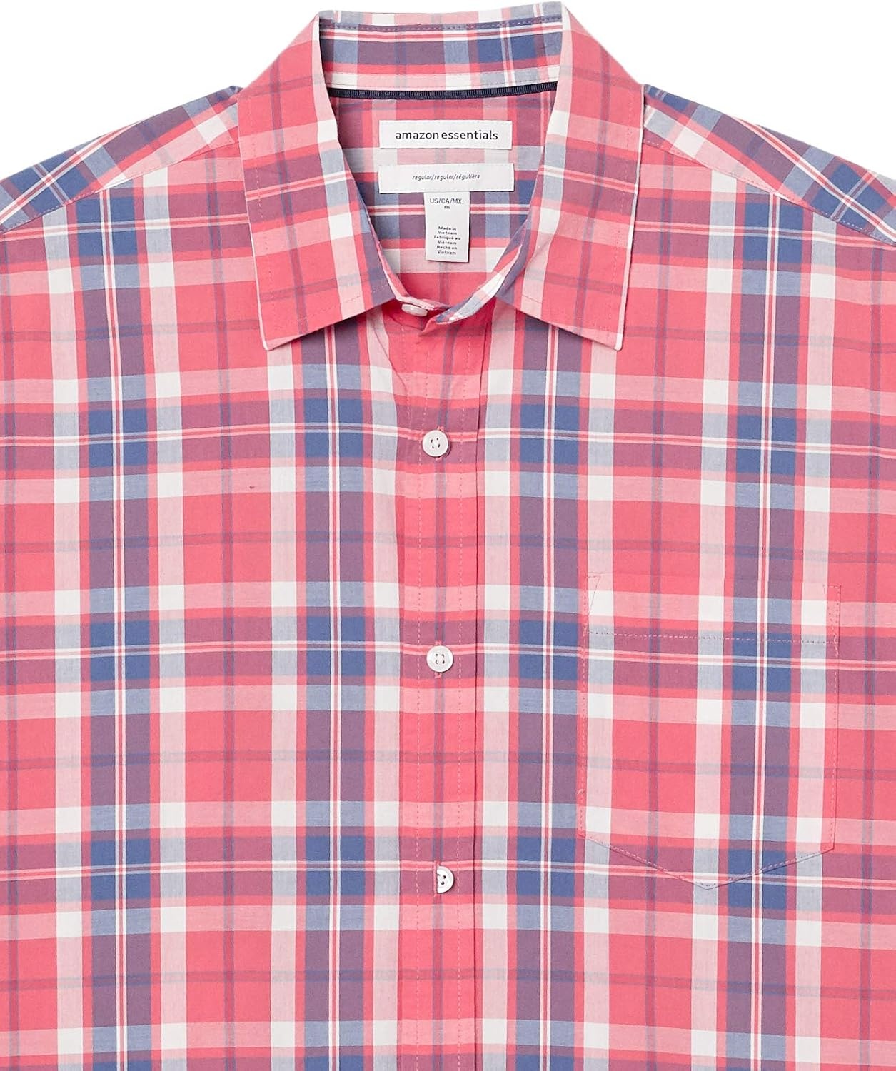 image:imageAmazon Essentials Mens RegularFit ShortSleeve Poplin Shirt Collared WashedWashed Red Windowpane