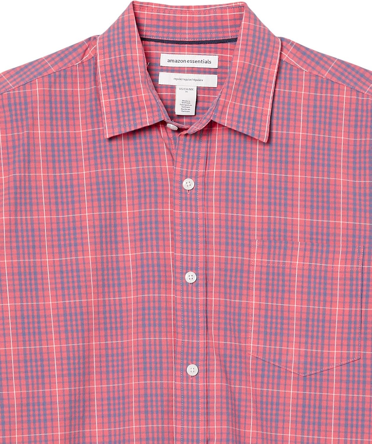 image:imageAmazon Essentials Mens RegularFit ShortSleeve Poplin Shirt Collared WashedWashed RedBlue Plaid