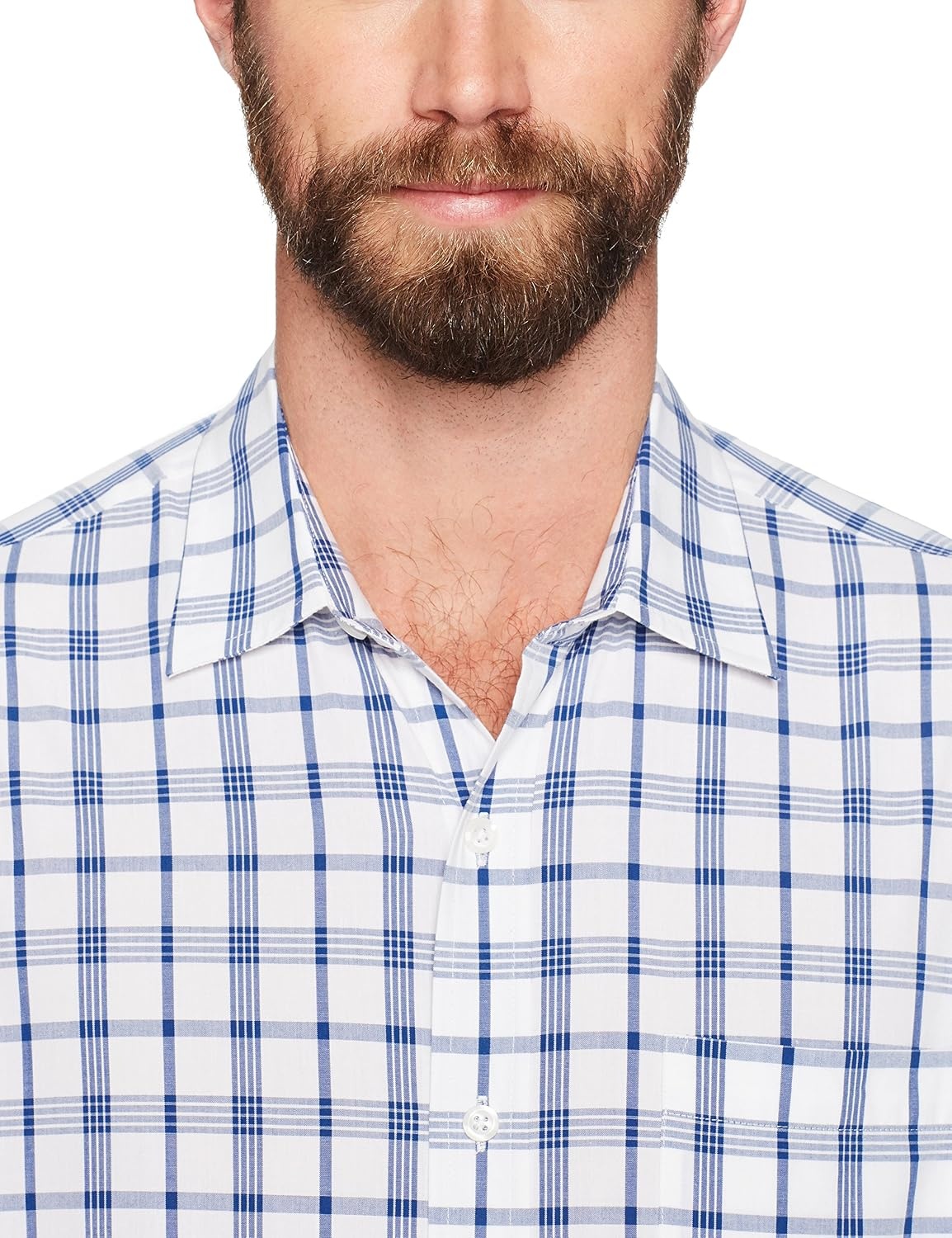 image:imageAmazon Essentials Mens RegularFit ShortSleeve Poplin Shirt Collared WashedWhiteBlue Plaid