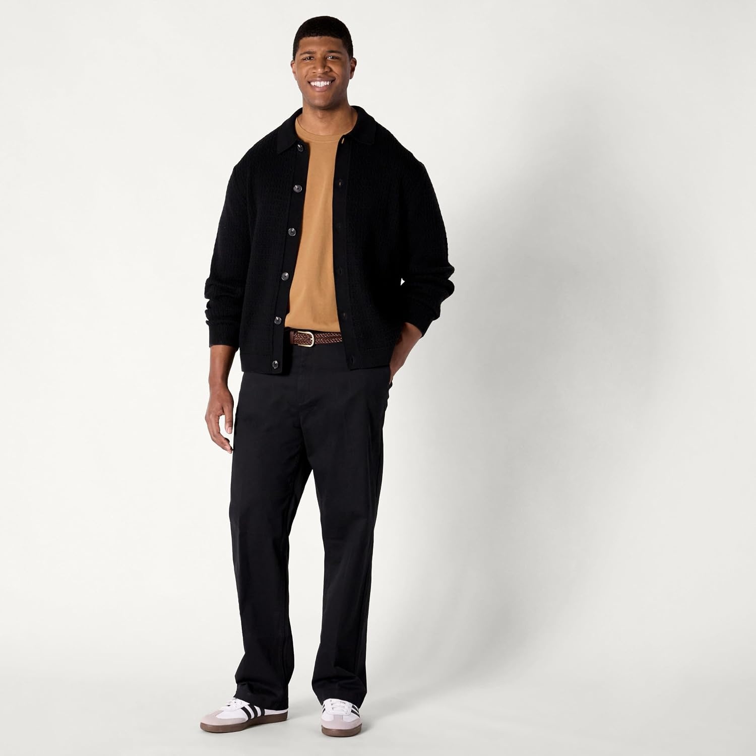 image:imageAmazon Essentials Mens RelaxedFit Collared Cardigan SweaterBlack