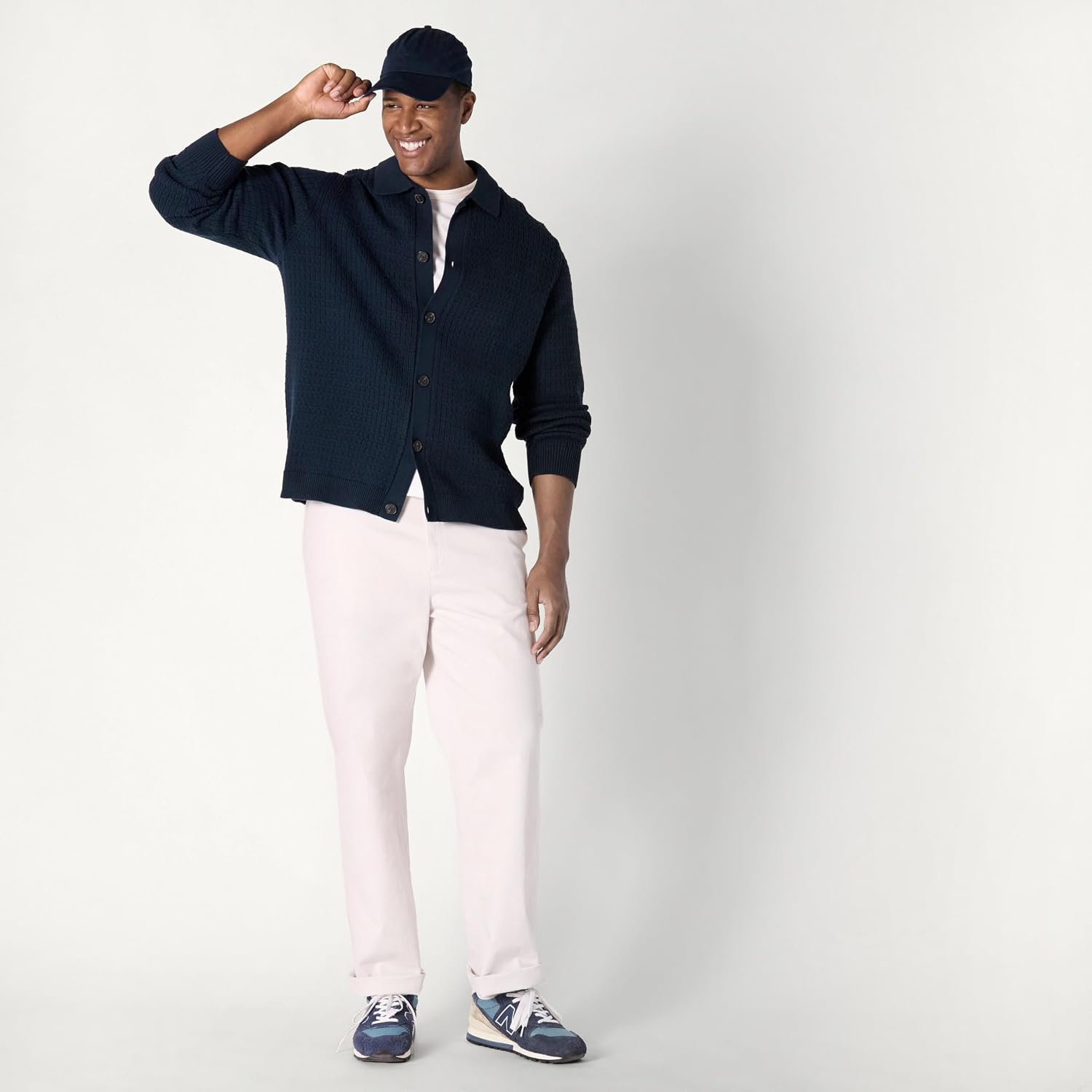 image:imageAmazon Essentials Mens RelaxedFit Collared Cardigan SweaterNavy