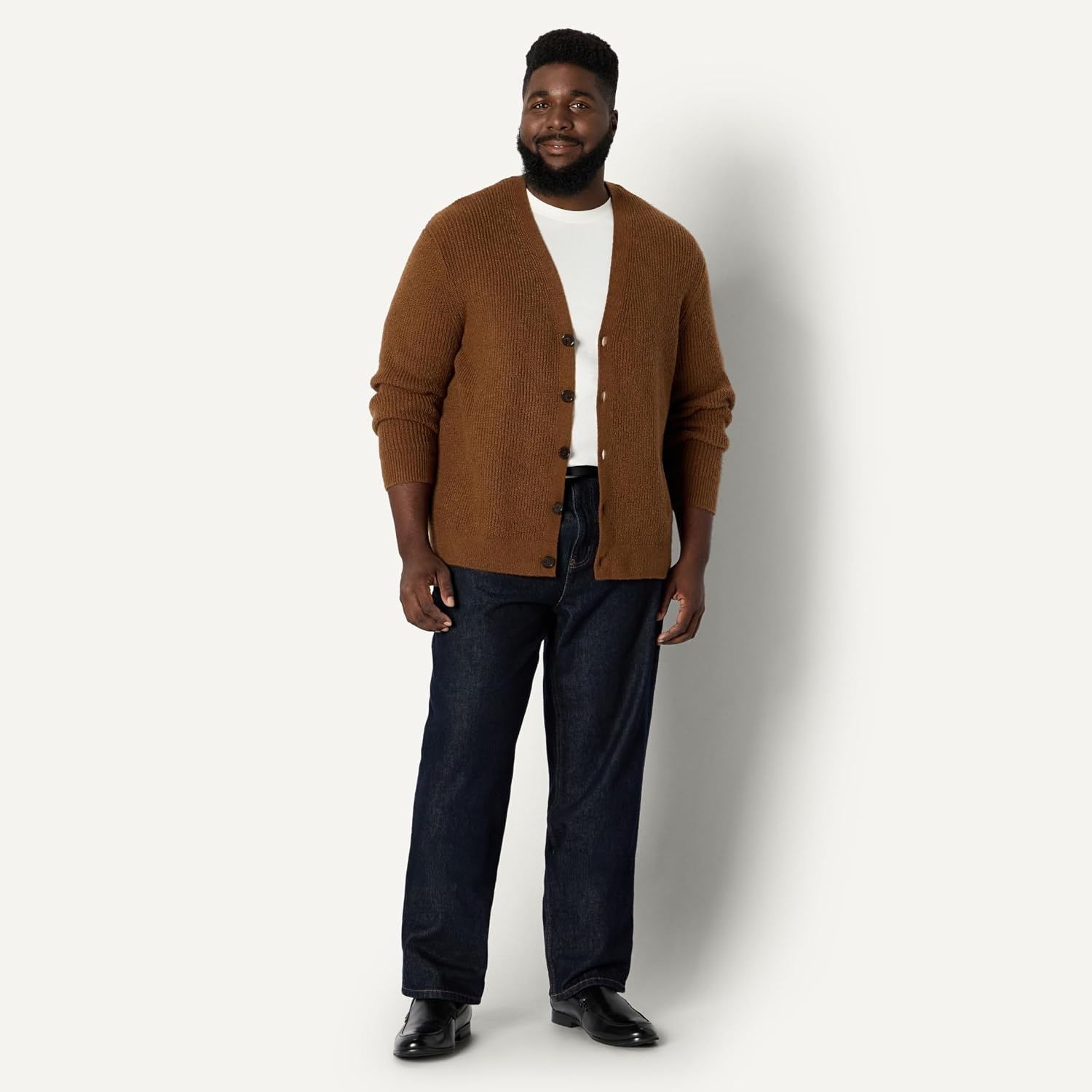 image:imageAmazon Essentials Mens RelaxedFit Cotton Blend CardiganCaramel Heather