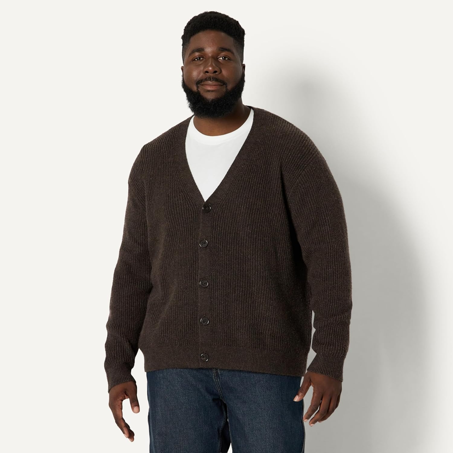 image:imageAmazon Essentials Mens RelaxedFit Cotton Blend CardiganCharcoal Heather