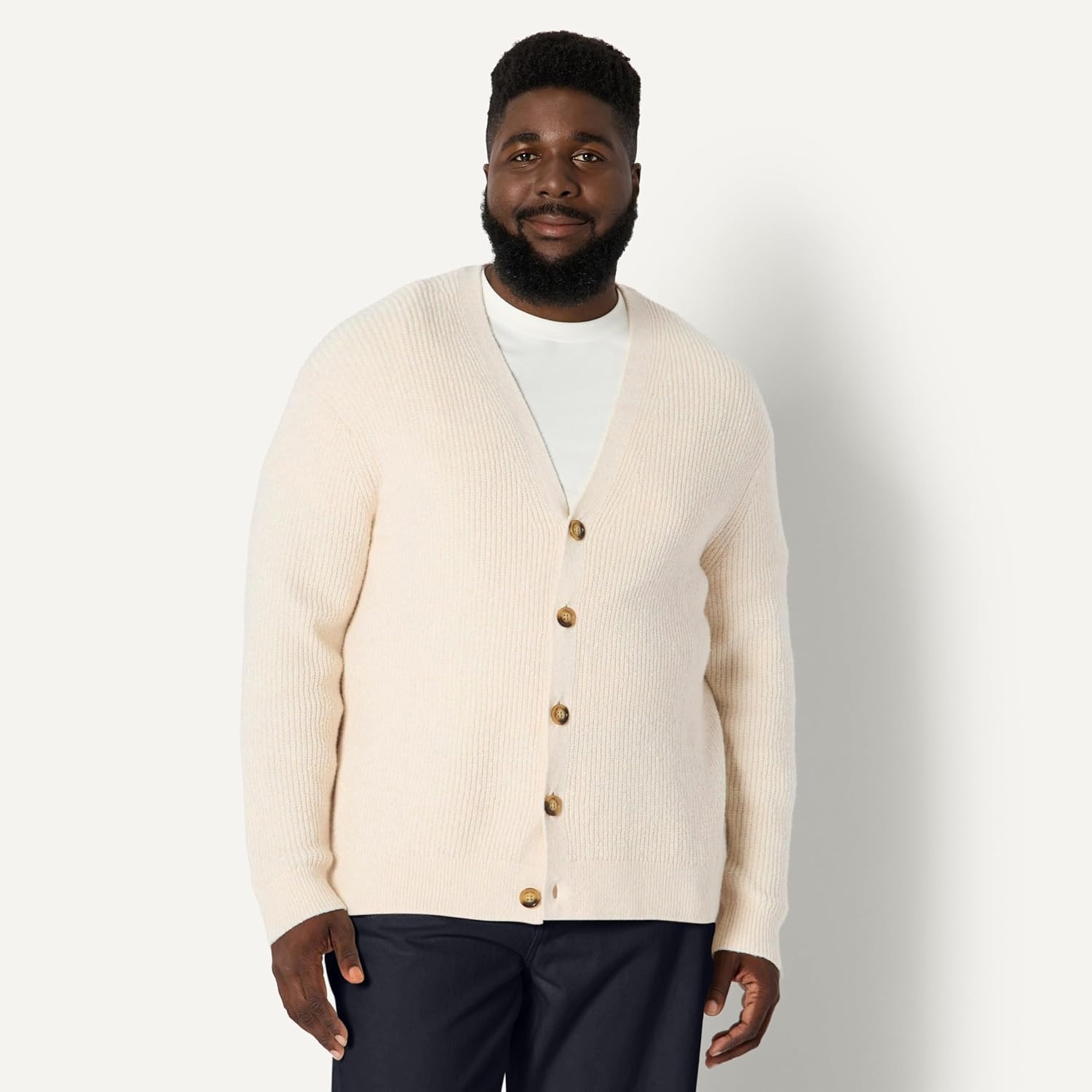 image:imageAmazon Essentials Mens RelaxedFit Cotton Blend CardiganOatmeal Heather