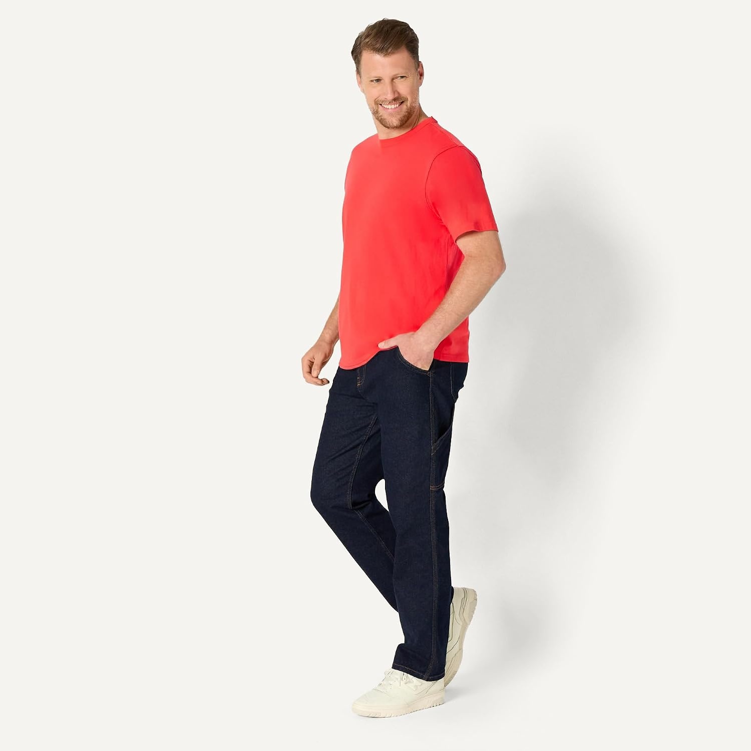 image:imageAmazon Essentials Mens RelaxedFit Heavyweight Cotton Pocket TShirtBright Poppy Red