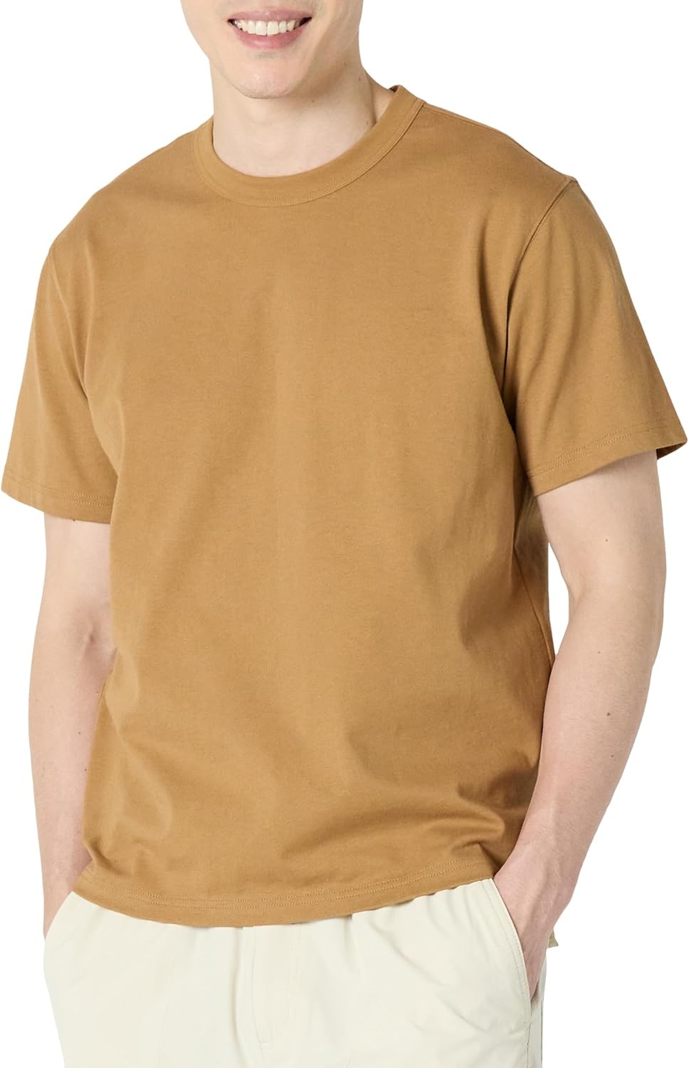 image:imageAmazon Essentials Mens RelaxedFit Heavyweight Cotton Pocket TShirtDark Tan