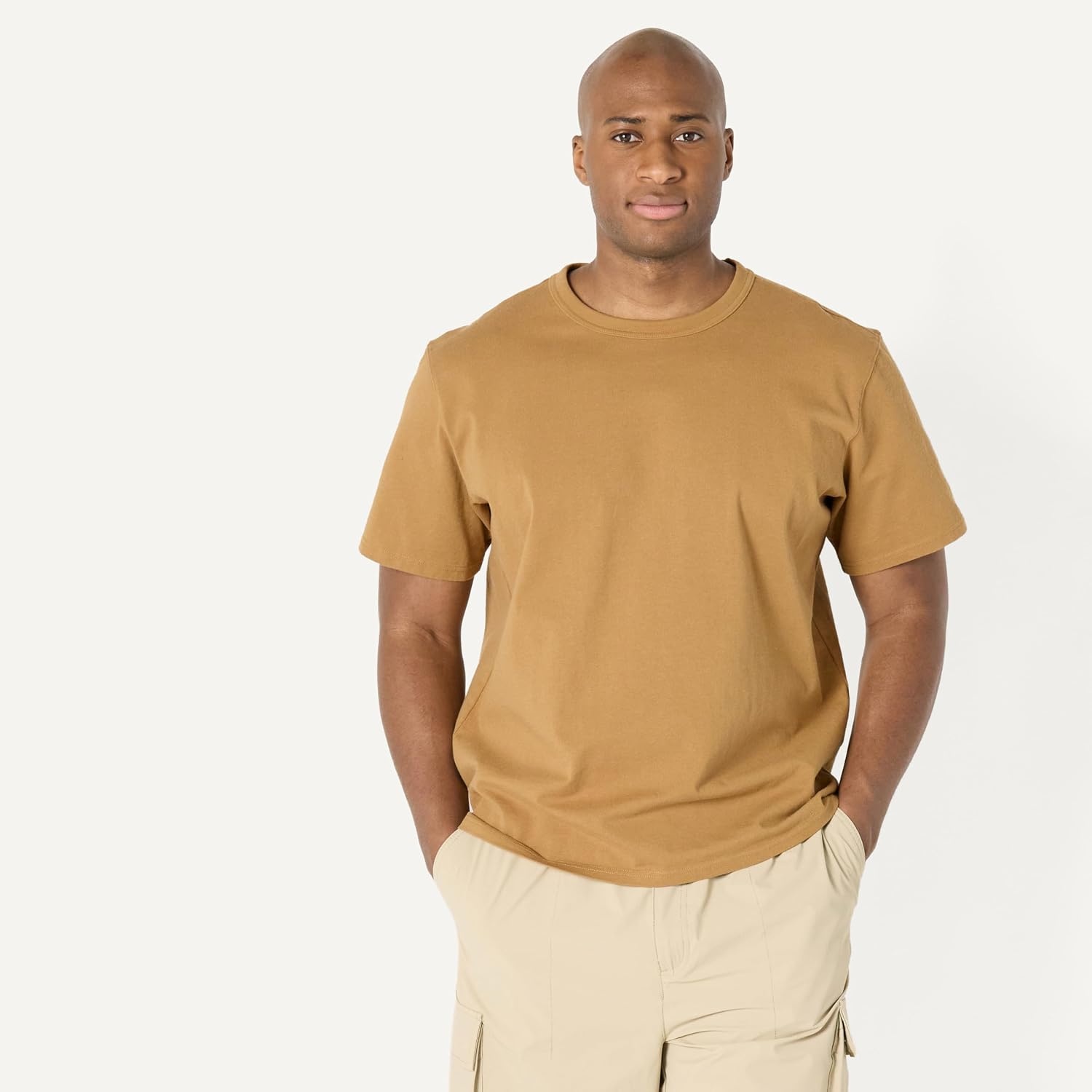 image:imageAmazon Essentials Mens RelaxedFit Heavyweight Cotton Pocket TShirtDark Tan